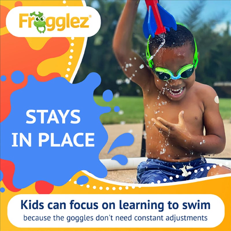 Frogglez Anti-Fog Swimming Goggles for Kids under 10 (Ages 3-10) Recommended by Swim Instructors; Premium Pain-Free Strap - Blue - Image 3